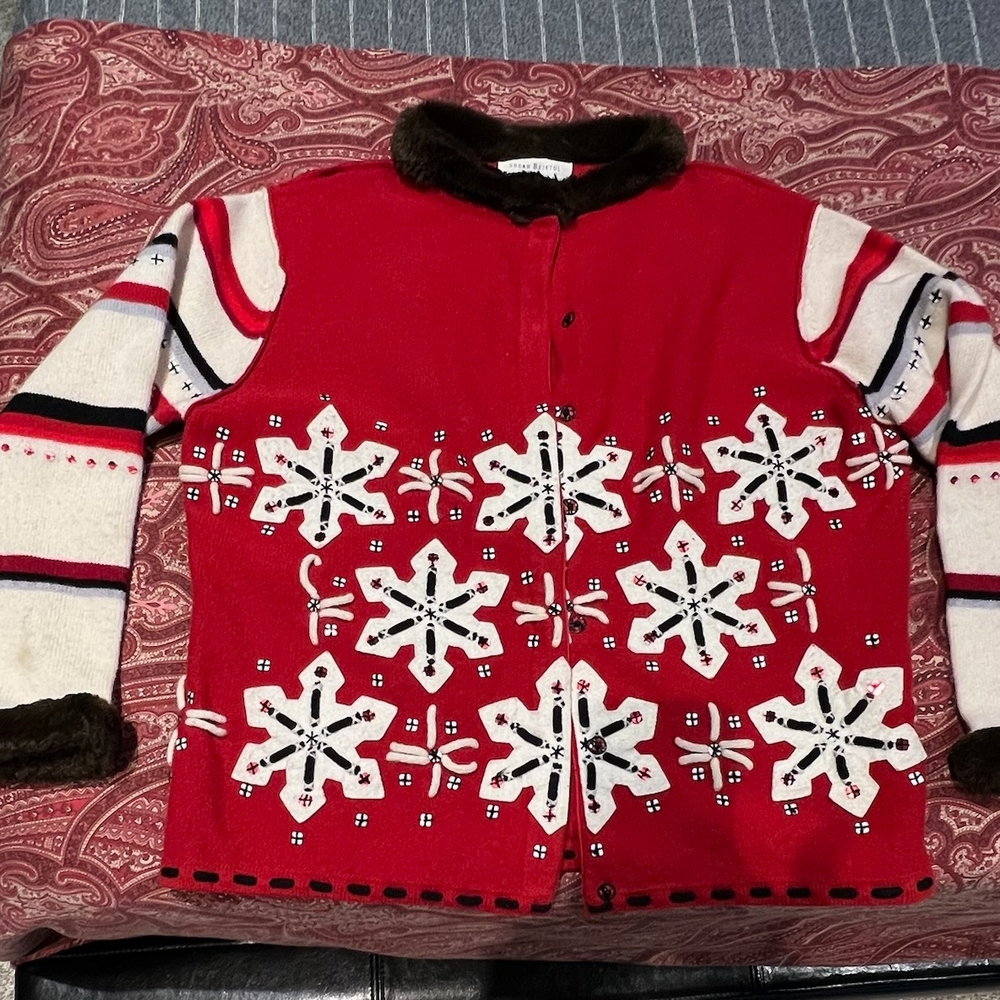 Susan Bristol Red and White Snowflake Sweater